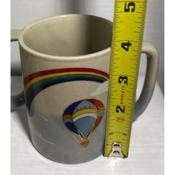 Vintage Otagiri Japan Ceramic Mugs Rainbow & Hot Air Balloon Pride Set of 2 - Picture 4 of 7